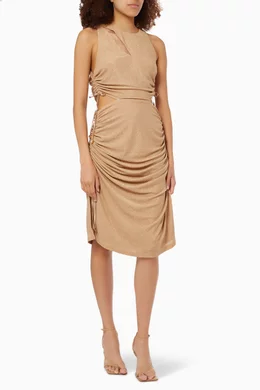 Buy Suboo Gold Liz Ruched Midi Dress in Stretch Acetate For Women Online |  Ounass Oman