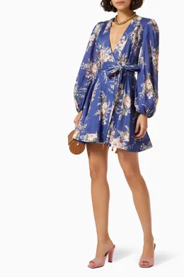 Buy Zimmermann Blue Moonshine Wrap Short Dress in Linen For Women Online |  Ounass Oman