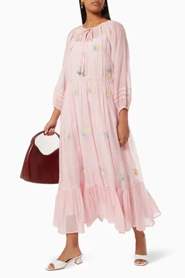 Buy Aekatri Pink Abella Maxi Dress in Cotton Silk Blend For Women Online |  Ounass Oman