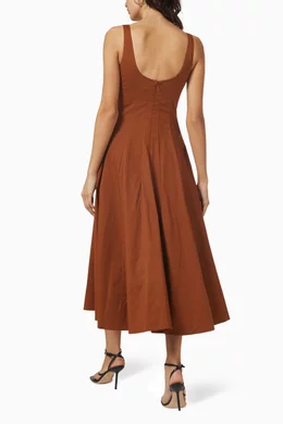Buy Staud Brown Wells Midi Dress in Cotton Poplin For Women Online | Ounass  Oman