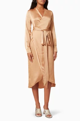 Buy Never Fully Dressed Gold Wrap Dress in Satin For Women Online | Ounass  Oman
