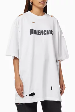 トップス balenciaga destroyed Flatground t-shirt Buy Balenciaga White Caps Destroyed Flatground Large Fit T-shirt