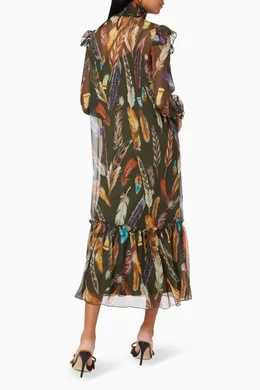 Buy NASS Green Feather Print Dress in Tulle For Women Online | Ounass Oman