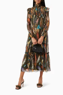 Buy NASS Green Feather Print Dress in Tulle For Women Online | Ounass Oman