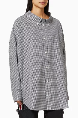 Buy Balenciaga Black Cocoon Swing Shirt in Checkered Cotton Poplin