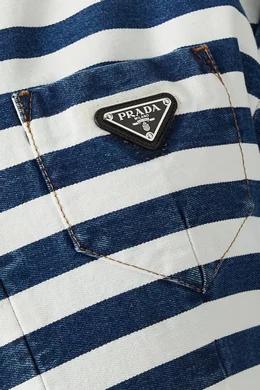 white christmas dresses PRADA 2021 Striped Denim Mini Dress Blue – REAWAKE main image 1