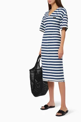 prada striped denim dress Buy Prada Blue Triangle Logo Striped Dress in Cotton Denim For Women Online