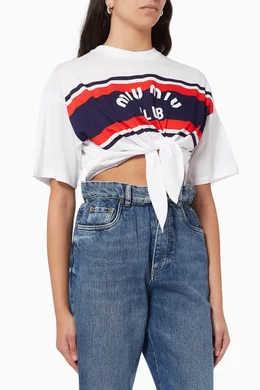 Buy Miu Miu White Miu Miu Club Crop T-shirt in Cotton Jersey For