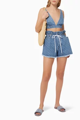 Buy Miu Miu Blue Paperbag Shorts in Logo Denim For Women Online
