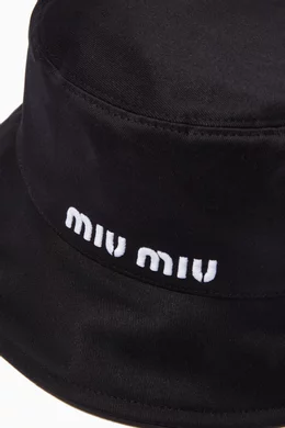 Buy Miu Miu Black Embroidered Logo Bucket Hat in Cotton  display picture 3