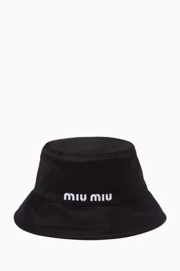 Miu Miu Black Canvas White Embroidered Logo Bucket Hat Miu miu hat black - Gem main image 2