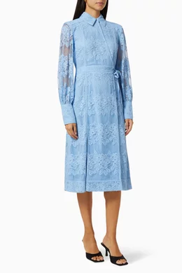 Buy Ganni Blue Lace Midi Wrap Dress in Recycled Nylon For Women Online |  Ounass Oman