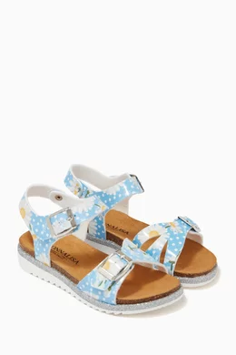 Buy Monnalisa Blue Daisy Sandals in Faux Leather For Girls Online