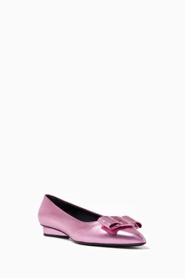 Buy Ferragamo Pink Viva Ballet Flats in Metallic Leather For Women