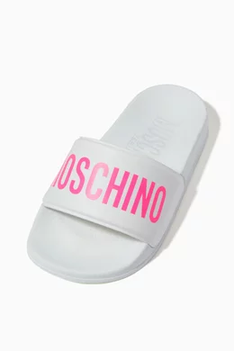 Buy Moschino White Logo Slides in Rubber For Kids Online Ounass Oman