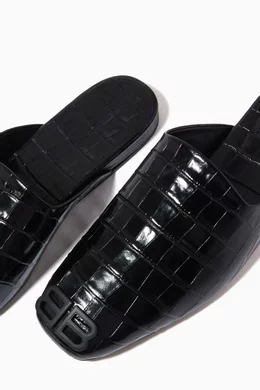 Buy Balenciaga Black Cosy BB Mules in Croc-embossed Leather  display picture 3
