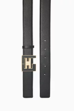 Buy Elisabetta Franchi Black Logo Belt in Faux Leather For  display picture 3