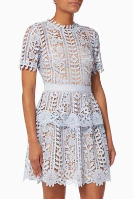 knee length dresses for ladies Blue Guipure Lace Mini Dress  self-portrait-US
