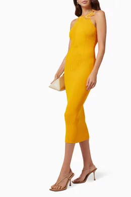 chinese dress ladies Yellow Lace Collared Midi Dress – self-portrait main image 1