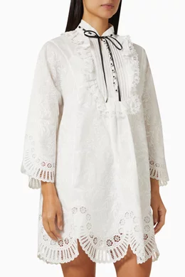 Buy Zimmermann White Dancer Tie Neck Mini Dress in Linen For Women