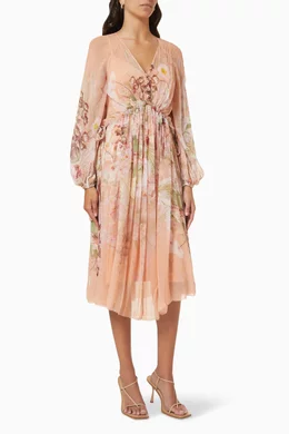 Buy Zimmermann Pink Dancer Drawn Midi Dress in Crinkle Georgette For Women  Online | Ounass Oman