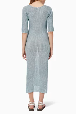 ganni metallic ribbed-knit midi dress GANNI Metallic Ribbed-Knit Midi Dress