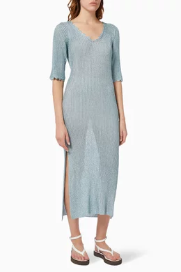 ganni metallic ribbed-knit midi dress Buy Blue Heather in Viscose For Women Online inv-66