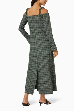 ganni off shoulder dress Ganni Ruched off-shoulder maxi dress GANNI