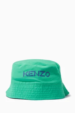 Buy KENZO KIDS Blue Reversible Bucket Hat in Technical Fabric For
