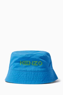 Buy KENZO KIDS Blue Reversible Bucket Hat in Technical Fabric For