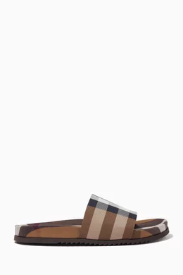 Buy Burberry Color Check Slide Sandals in Cotton Leather Online for Men Ounass Oman