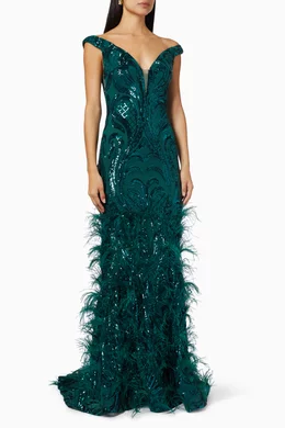 green emerald velvet dress Jovani 37435 Feather Skirt Prom Gown Blush / 0