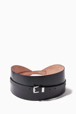 Buy Michael Kors Collection Black Wide Waist Belt in Leather  display picture 1