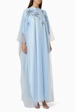 Buy SHATHA ESSA Blue Palm Tree Embroidered Dress in Tulle For Women Online  | Ounass Oman