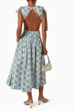 Buy Agua by Agua Bendita Blue Guaguanco Midi Dress in Cotton Poplin For  Women Online | Ounass Oman