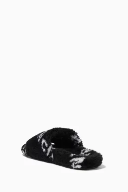 Buy Balenciaga Black Logo Furry Slide Sandals in Faux  display picture 2