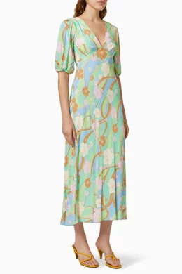 rixo steph midi dress Rixo Steph Gathered Printed Crepe Midi Dress In Baby Pink - 80% Off