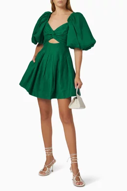 aje dusk knot puff sleeve mini dress Aje Women's Dusk Knot Puff Sleeve Mini Dress In Green,pink