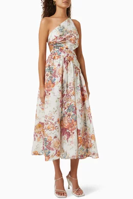 Buy Zimmermann Multicolour Pattie Asymmetric Midi Dress in Linen For Women  Online | Ounass Oman