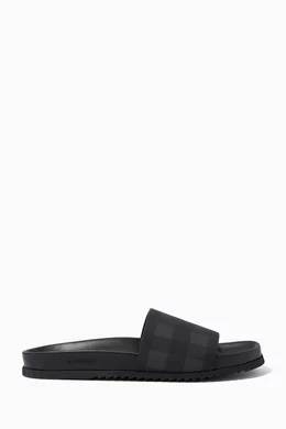 Buy Burberry Grey Melroy Check Slide Sandals in Cotton Leather For Men Online Ounass Oman