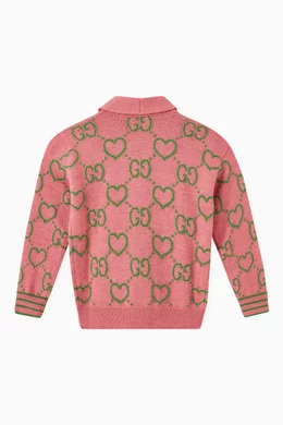 Buy Gucci Pink Intarsia Cardigan in Wool For Girls Online Ounass