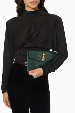 Buy SAINT LAURENT Green Uptown Pouch in Embossed Leather For Women Online Ounass Oman