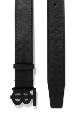 Buy Burberry Black Plaque Embossed Belt in Leather For Men  display picture 2
