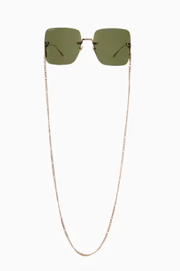 Buy Gucci Gold Oversized Square Frame Sunglasses in Metal  display picture 3