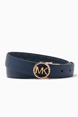 Buy Michael Kors Blue Reversible Logo Belt in Leather & Logo  display picture 2