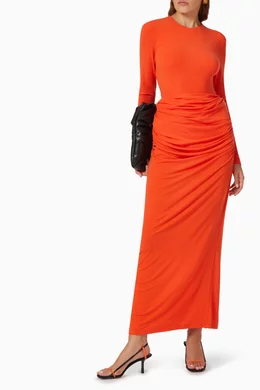 paris georgia orange dress open lace back dress Paris Georgia Elevated Crunchy Cotton Side Split RAF  Dress  Red  Size S