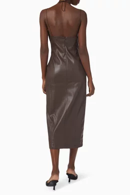 knee length dresses for ladies Paige Denim Fiorella Faux Leather Midi Dress in French Press – Suite 201 main image 1
