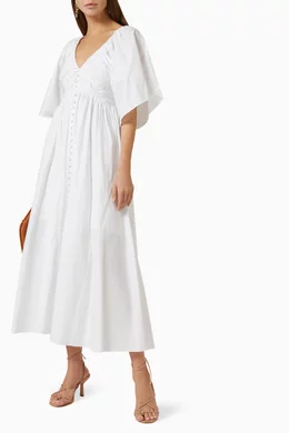 knee length dresses for ladies SAKURA BANDAGE RUFFLE MIDI DRESS IN WHITE – AKIRA main image 0