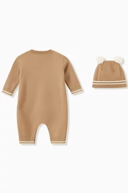 Buy Burberry Neutral Onesie Hat in Wool, Set of Two For UNISEX