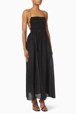 Buy Matteau Black Shirred Lace Up Dress in Organic Cotton & Silk For Women  Online | Ounass Oman